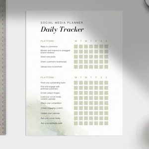 Social Media Planner with Daily Tracker, Core Topic Ideas, Brand Goals, and Posting Schedule