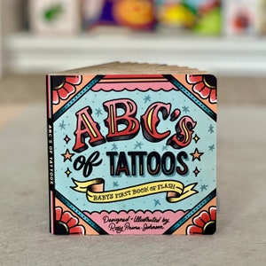 ABC's of Tattoos Baby Board Book - Cute Kids Gift - Hardcover - Edgy Baby Present - Custom Illustration, American Traditional Tattoo Style