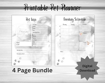 Pet Care Planner, Simple Pet Info Printable Planner for Pet sitter, Feeding Training Vaccination Medication Tracker for Fur Baby,