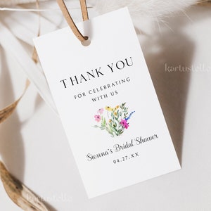 Colorful floral favor tag template, wildflower bridal shower thank you tags, spring garden favor tags, pink yellow orange blue 0242