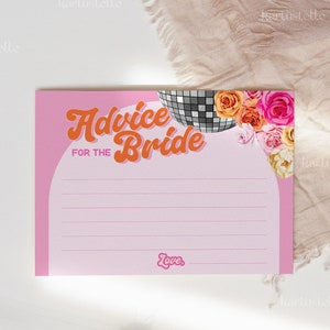 Disco advice card template bold retro hot pink advice cards red pink orange floral advice for the bride disco ball bridal shower advice 0267