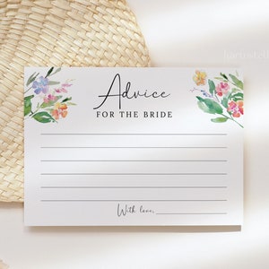 Colorful floral advice card template, pink orange yelow floral bridal shower advice cards wildflower advice for the bride dreamy garden 0237