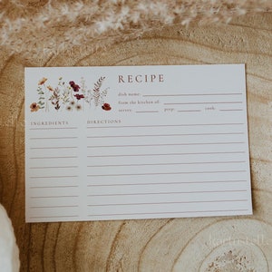 Autumn wildflower recipe card template fall bridal shower recipe cards fall wildflowers orange red fall floral recipe cards rustic boho 0293