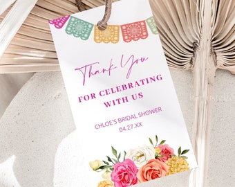 Fiesta favor tags, Mexican bridal shower favor tag template, cactus thank you tags, pink orange floral gift tags, colorful vibrant 0246