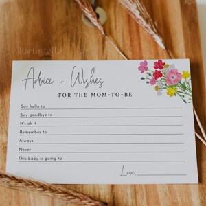 Wildflower baby shower advice card template, pink floral advice and wishes card, bright floral blush hot pink red magenta yellow daisy 0236