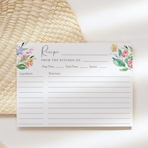 Dreamy garden recipe card template, wildflower bridal shower recipe cards pink orange floral recipe card spring magical colorful floral 0237