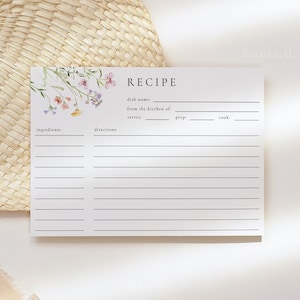 Dainty delicate floral recipe card template wildflower bridal shower recipe cards elegant wild floral colorful small floral recipe card 0279