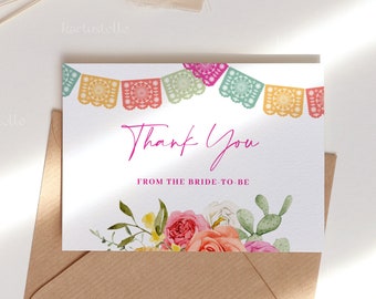 Fiesta thank you cards, Mexican bridal shower thank you card template, cactus hot pink orange floral bright colorful vibrant floral 0246