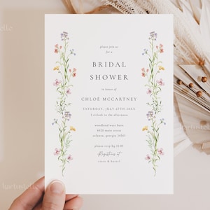 Dainty delicate floral bridal shower invitation template wildflower bridal shower invitation spring summer elegant wild floral colorful 0279