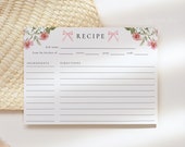 She's tying the knot bridal shower recipe cards coquette recipe card pink bow recipe card template blush pink floral dainty floral rose 0285