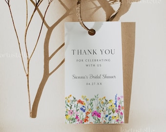 Colorful floral favor tags, wildflower bridal shower thank you tags, spring garden favor tag template, pink yellow orange blue 0242