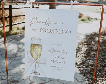Pearls and prosecco bridal shower welcome sign template pearls prosecco bridal shower sign wine glass welcome sign bow bridal poster 0292