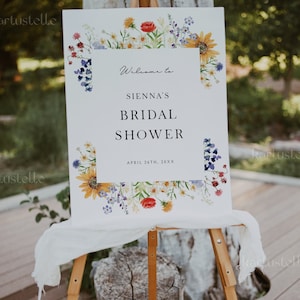 Sunflower welcome sign template summer floral bridal shower welcome sign red roses wildflower rustic farm flowers yellow red blue 0270