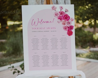 Hot pink floral seating chart template hot pink and blush bridal shower seating chart sign blush pink roses fuchsia magenta summer 0254