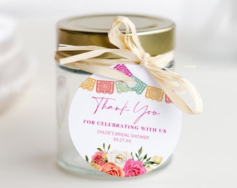 Fiesta round favor tags Mexican circle stickers favor tag template cactus thank you tags pink orange floral round label colorful floral 0246