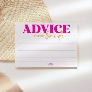 Orange pink advice card template, bold colorful playful bridal shower advice cards, retro advice for the bride hot pink groovy 0249