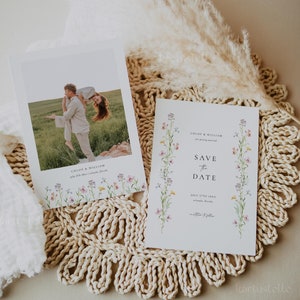 Dainty delicate floral save the date template wildflower save the date wedding invite spring summer elegant wild floral colorful 0279