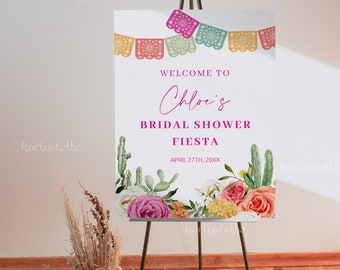 Fiesta bridal shower welcome sign template, Mexican bridal shower poster, cactus hot pink orange floral bright colorful vibrant floral 0246