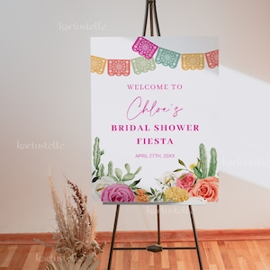Fiesta bridal shower welcome sign template, Mexican bridal shower poster, cactus hot pink orange floral bright colorful vibrant floral 0246