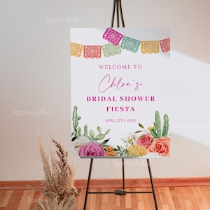 Fiesta bridal shower welcome sign template, Mexican bridal shower poster, cactus hot pink orange floral bright colorful vibrant floral 0246