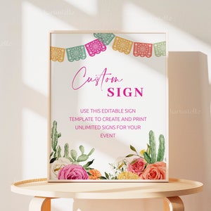 Fiesta custom sign template, cactus customs signs, Mexican wedding shower signs hot pink orange floral bright colorful vibrant floral 0246