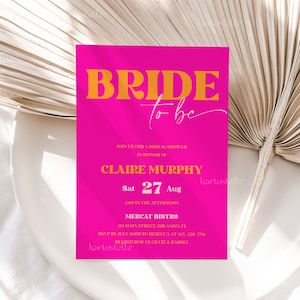 Pink orange bridal shower invitation template, bold colorful playful bridal shower invites, retro bridal shower invite hot pink groovy 0249
