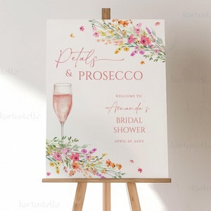 Petals and prosecco bridal shower welcome sign template pink floral petals and prosecco bridal shower poster wildflower yellow orange 0309
