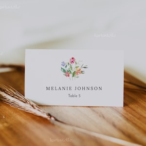 Dreamy garden wedding name cards place cards template wildflower colorful place cards spring magical elegant pink orange yellow purple 0237
