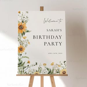 Sunflower birthday welcome sign template yellow floral birthday sign summer sunflower welcome sign wildflower spring rustic farm 0281