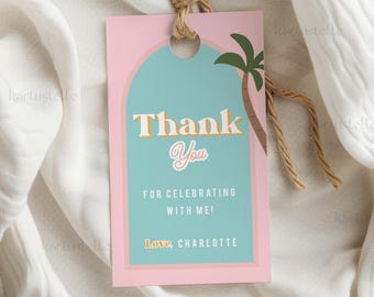 Palm tree favor tag template Palm Springs birthday party favor tags desert pool party thank you tags tropical pink beach summer 0255