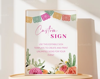 Fiesta custom sign template, cactus customs signs, Mexican wedding shower signs hot pink orange floral bright colorful vibrant floral 0246
