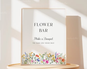 Wildflower flower bar sign template colorful floral make a bouquet sign spring garden bouquet bar sign favor sign pink orange blue 0242