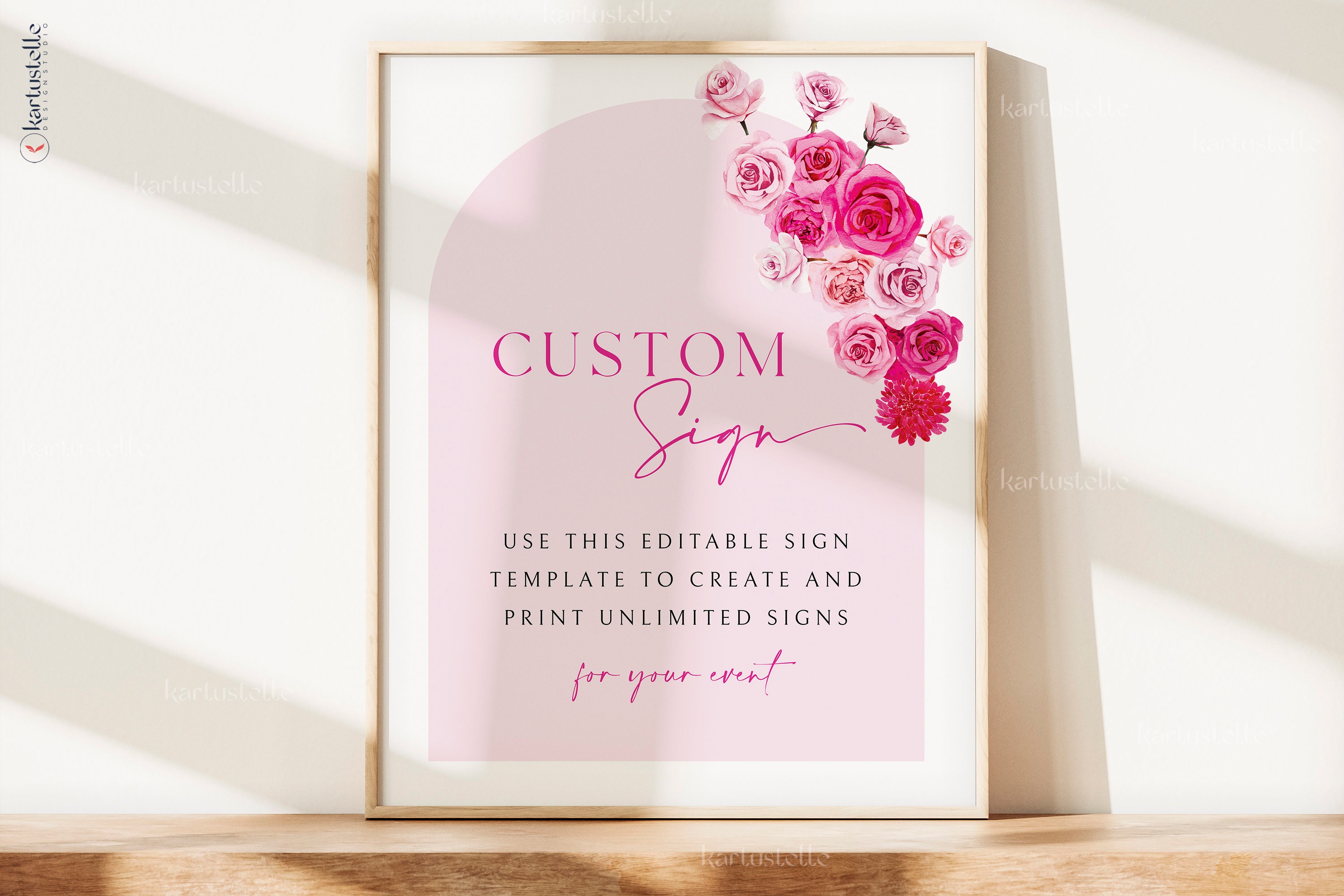 Hot Pink Floral Custom Sign Template, Hot Pink and Blush Wedding Signs ...