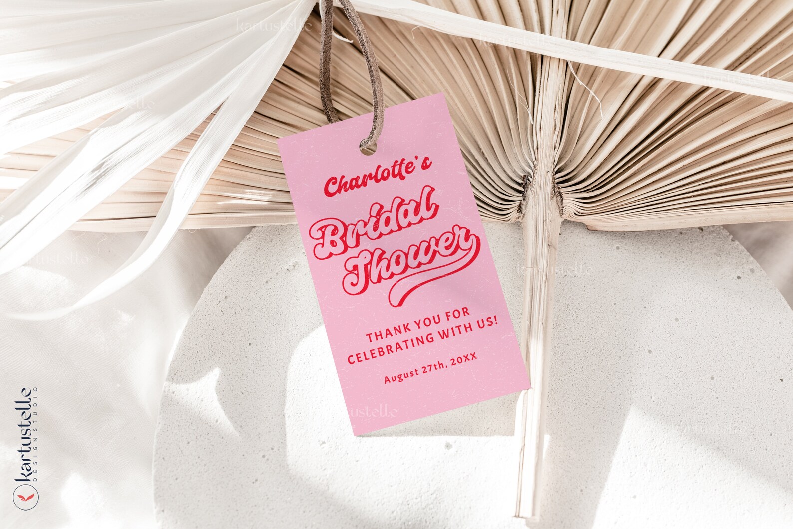 Red Pink Favor Tag Template, Red and Pink Thank You Tags, Retro Bridal ...