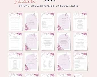 Butterfly bridal shower games bundle template floral and butterflies bridal shower games pack pink purple roses garden party 0298