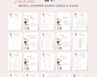 Love is brewing bridal shower games bundle, espresso martini bridal shower games template, coffee bridal games pack printable, bow 0323