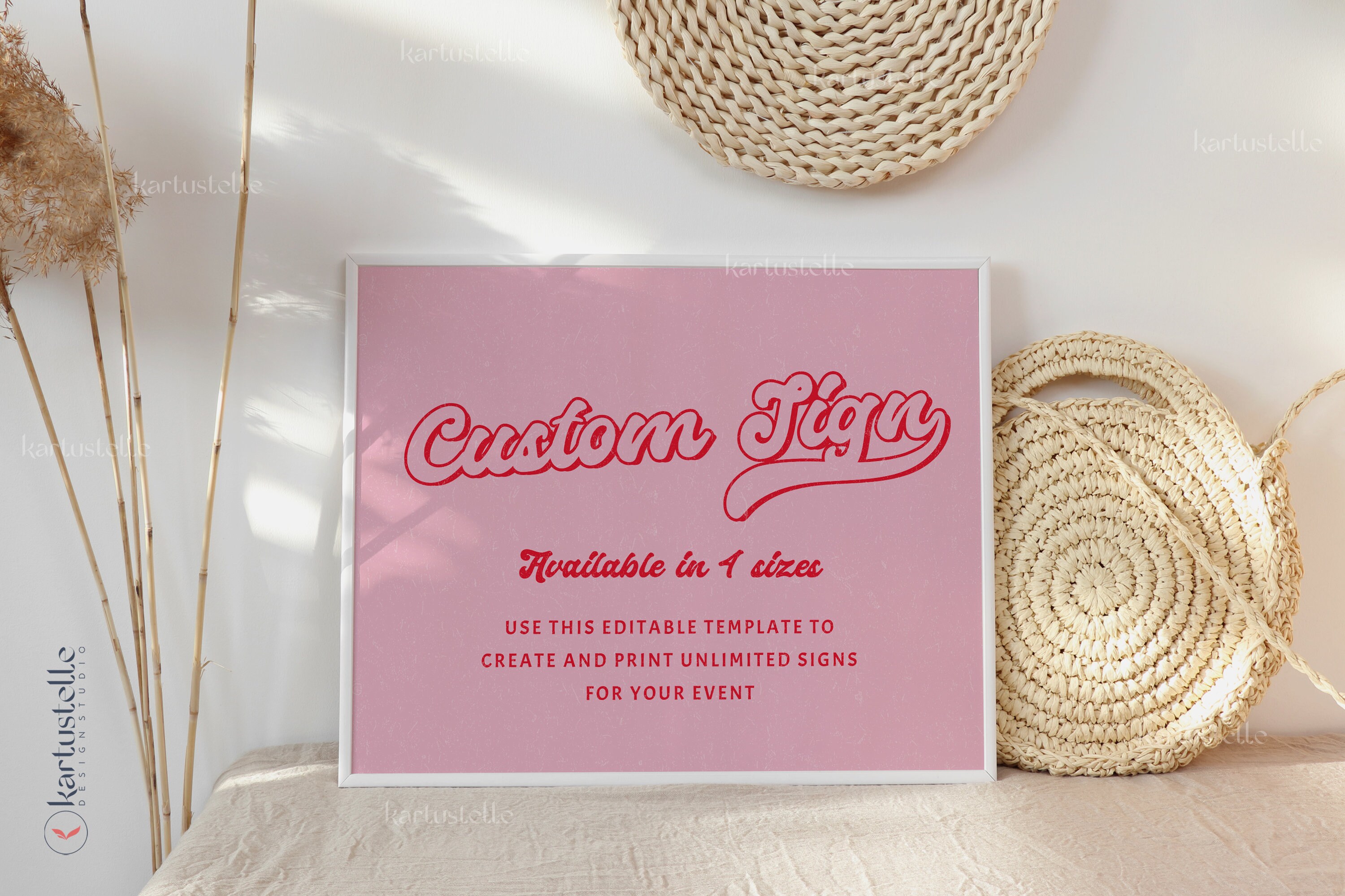 Pink Rip Sign Red Pink Custom Sign Template, Red and Pink Personalized Sign, Bridal ...