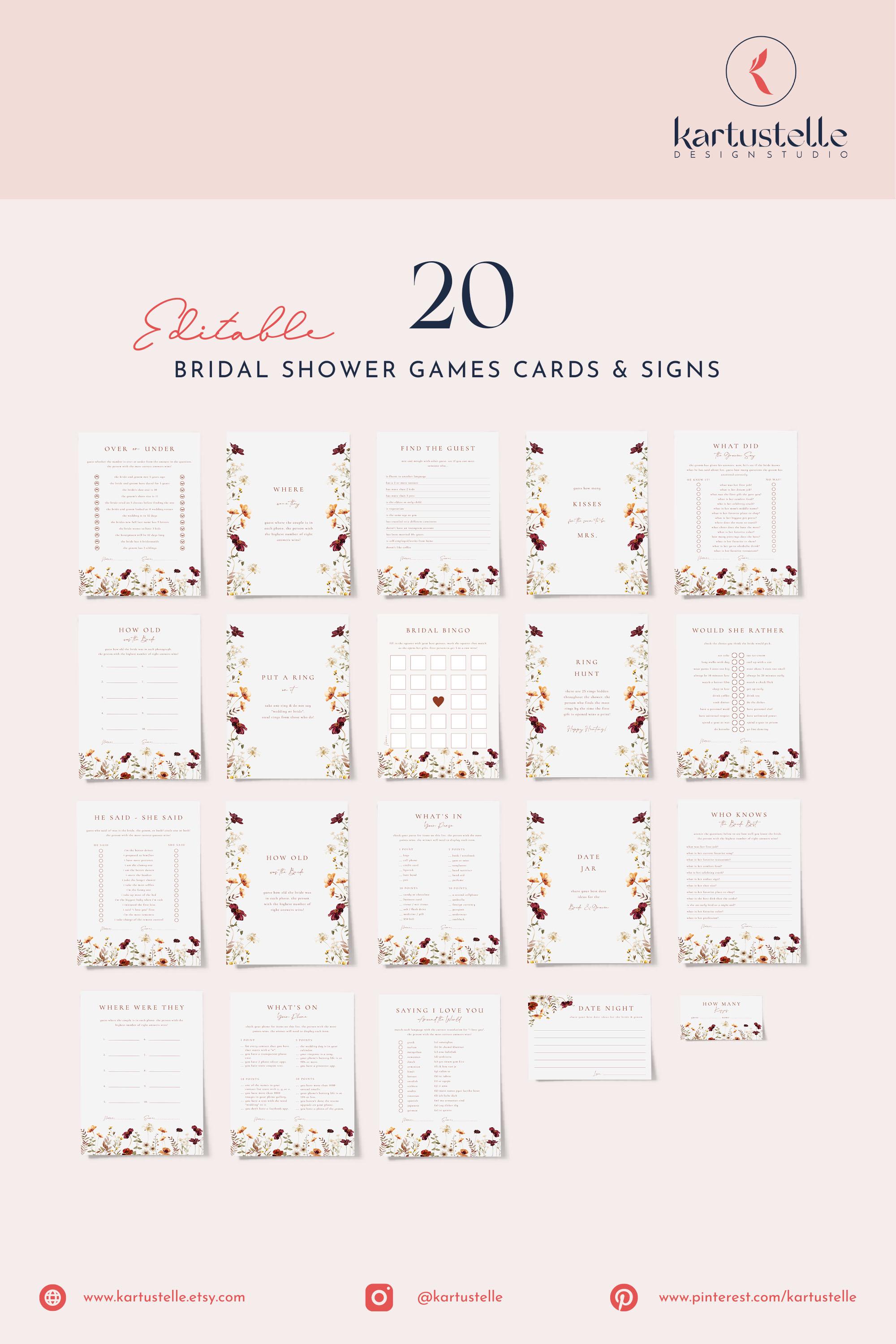 Autumn wildflower bridal shower games bundle template fall floral bridal shower games pack orange red burgundy terracotta rust boho 0293