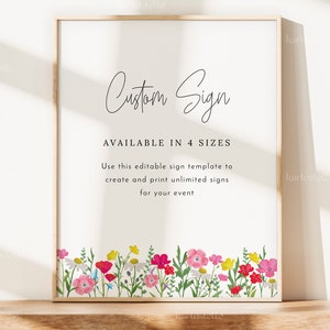 Wildflower custom sign template, pink floral custom signs, wedding signs, shower sign, spring floral blush yellow daisy small flowers 0236