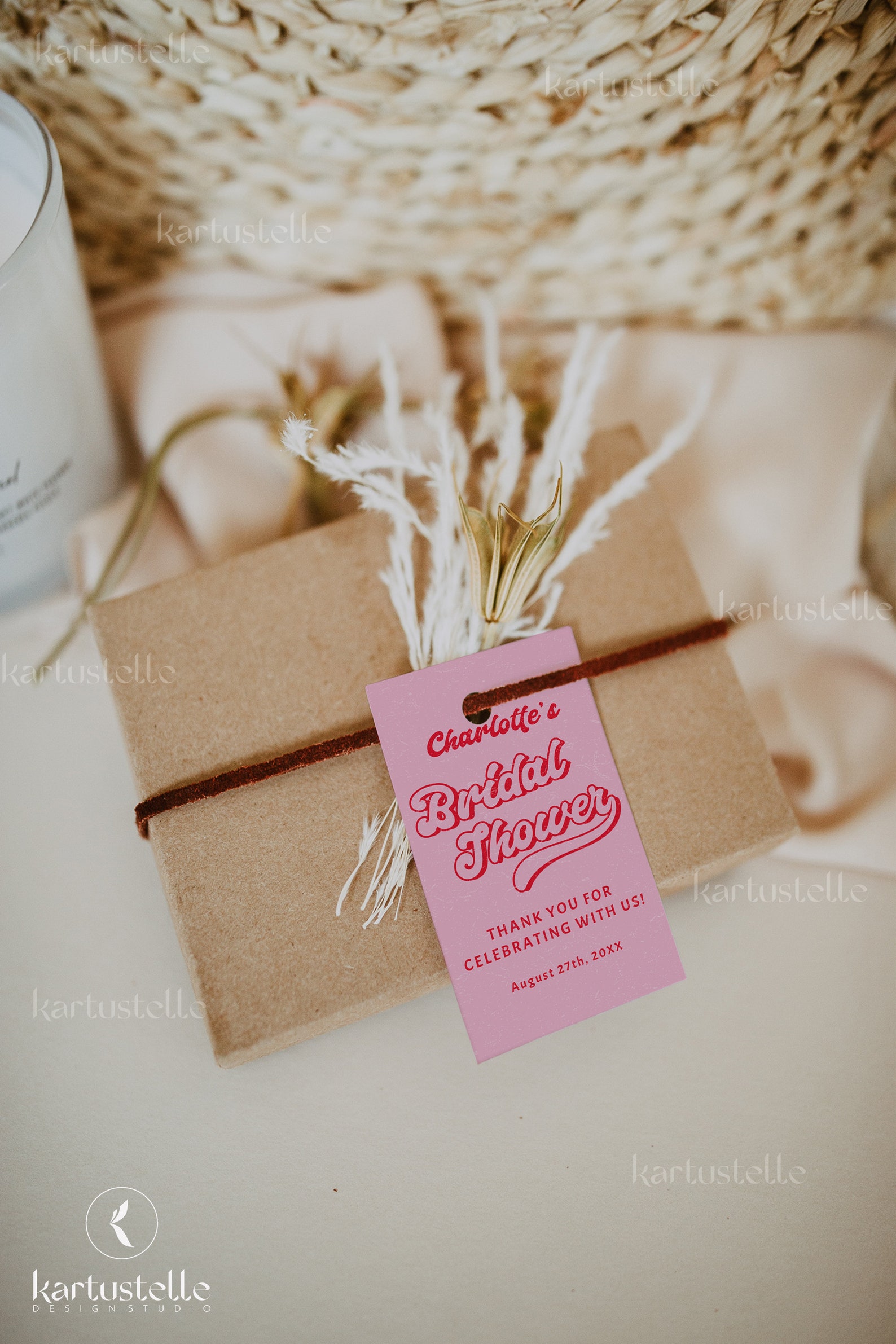 Red Pink Favor Tag Template, Red and Pink Thank You Tags, Retro Bridal ...