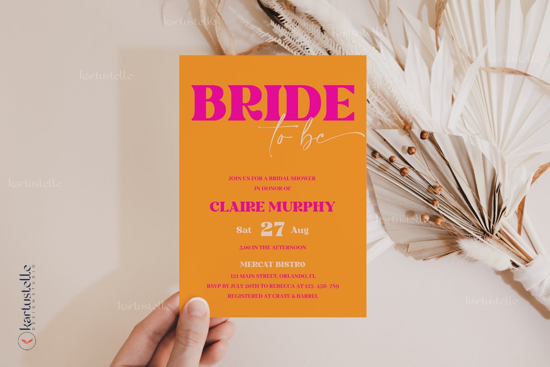 Orange Pink Bridal Shower Invitation Template, Funky Playful Bridal