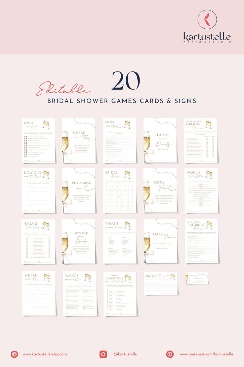Pearls and prosecco bridal shower games bundle template pearls prosecco bridal shower games pack bow ribbon bridal games wine glass 0292 bild 1