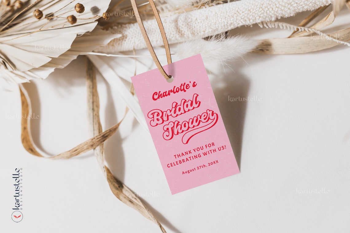 Red Pink Favor Tag Template, Red and Pink Thank You Tags, Retro Bridal ...