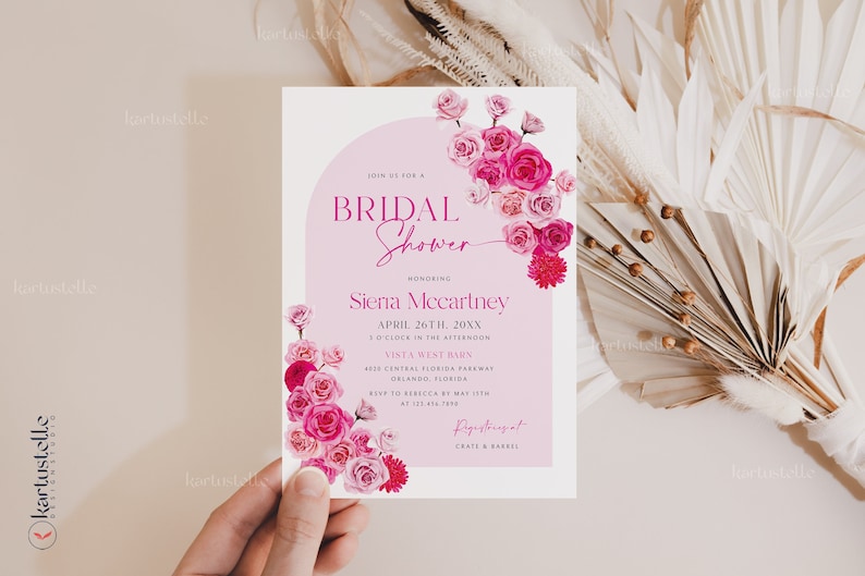 Hot Pink Floral Bridal Shower Invitation Template, Hot Pink and Blush ...