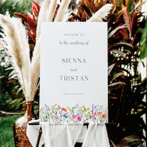 Colorful floral wedding welcome sign template, wildflower welcome sign, spring garden welcome wedding sign pink yellow orange blue 0242