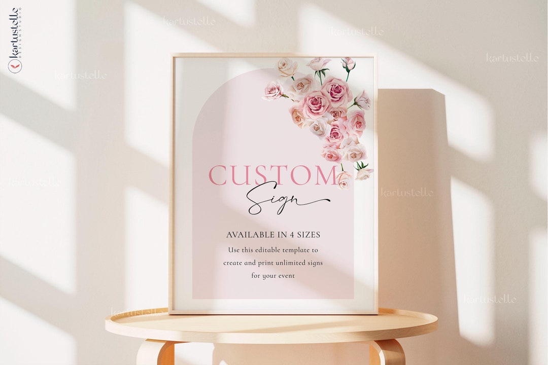 Pink Available. Sign Light Pink Floral Custom Sign Template Blush Pink Bridal Shower Sign ...