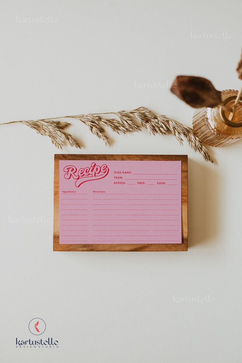 Red Pink Recipe Card Template Red and Pink Recipe Cards Etsy