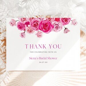 Hot Pink Floral Thank You Card Template Hot Pink and Blush Bridal ...