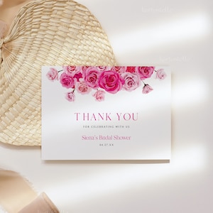 Hot Pink Floral Thank You Card Template Hot Pink and Blush Bridal ...