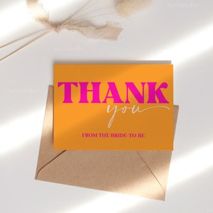 Orange Pink Thank You Card Template, Funky Playful Bridal Shower Thank ...